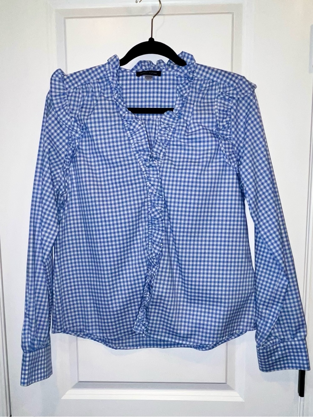 Tommy Hilfiger NWOT Light Blue Gingham Ruffle Shirt Cottagecore Women’s Medium